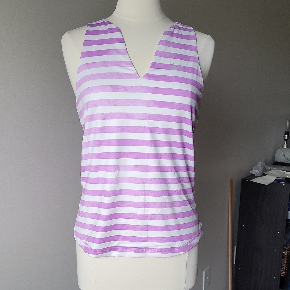 Nike Lavender and White Striped Tank Top Size L Dri-Fit Athletic Top Workout